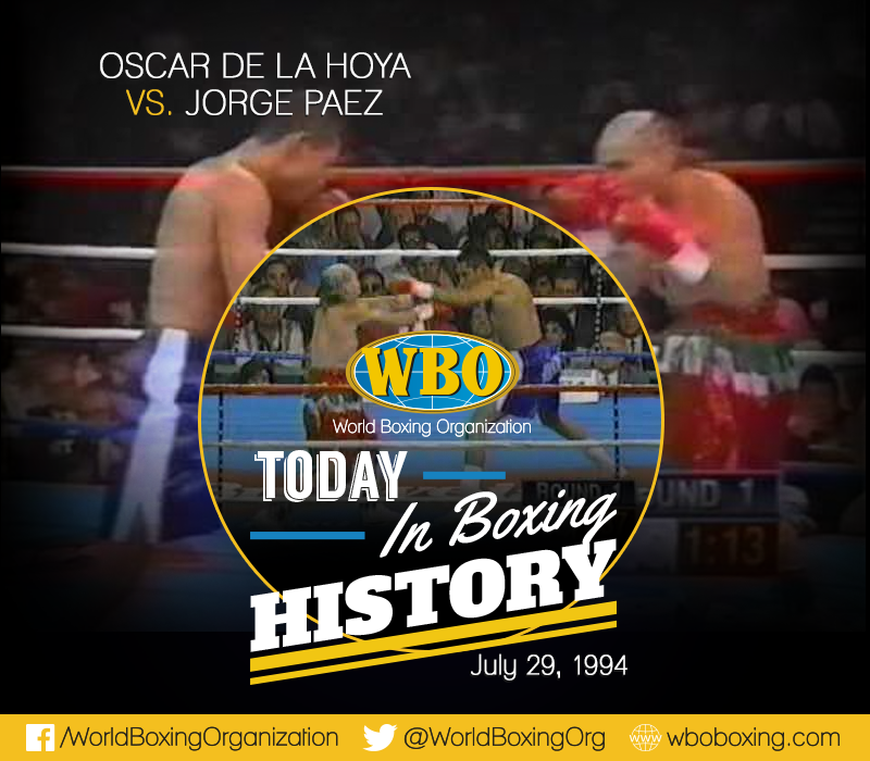 WorldBoxingOrg's tweet photo. 21 years ago today, @OscarDeLaHoya claimed the vacant #WBO Lightweight Championship by defeating Jorge Paez via KO. http://t.co/u7DtkQVJEe