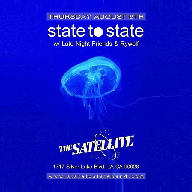 TheSatelliteLA's tweet photo. Thurs Aug 6 $8 
11 - @state_to_state 
10 - @LateNiteFriends record release
9 - @RYWOLFMUSIC
http://t.co/01w6ZNmSGC http://t.co/TGkHmAH7YV