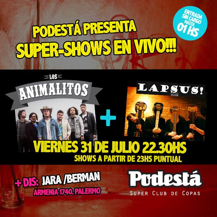 PodestaBar's tweet photo. este viernes se rockea en el @PodestaBar  ! 
evento FB : https://t.co/GLxmK9uJX2
Los Animalitos y Lapsus alive! RT ! http://t.co/GfhNrDysPV