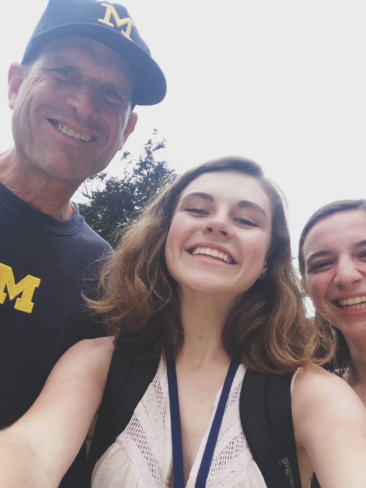 UMDebateCamp's tweet photo. 2015 University of Michigan Debate campers Isabel Slavinsky and Julia Hunter on campus with @CoachJim4UM Go Blue! http://t.co/DRPFd74sk8