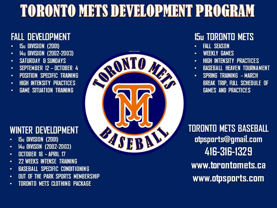 OPS_est_2012's tweet photo. Toronto Mets Development Camp 
August 18 - 19
Bond Park
12pm - 3pm
Birthdates - 2000, 2001, 2002, 2003 http://t.co/QNtQjDiF78