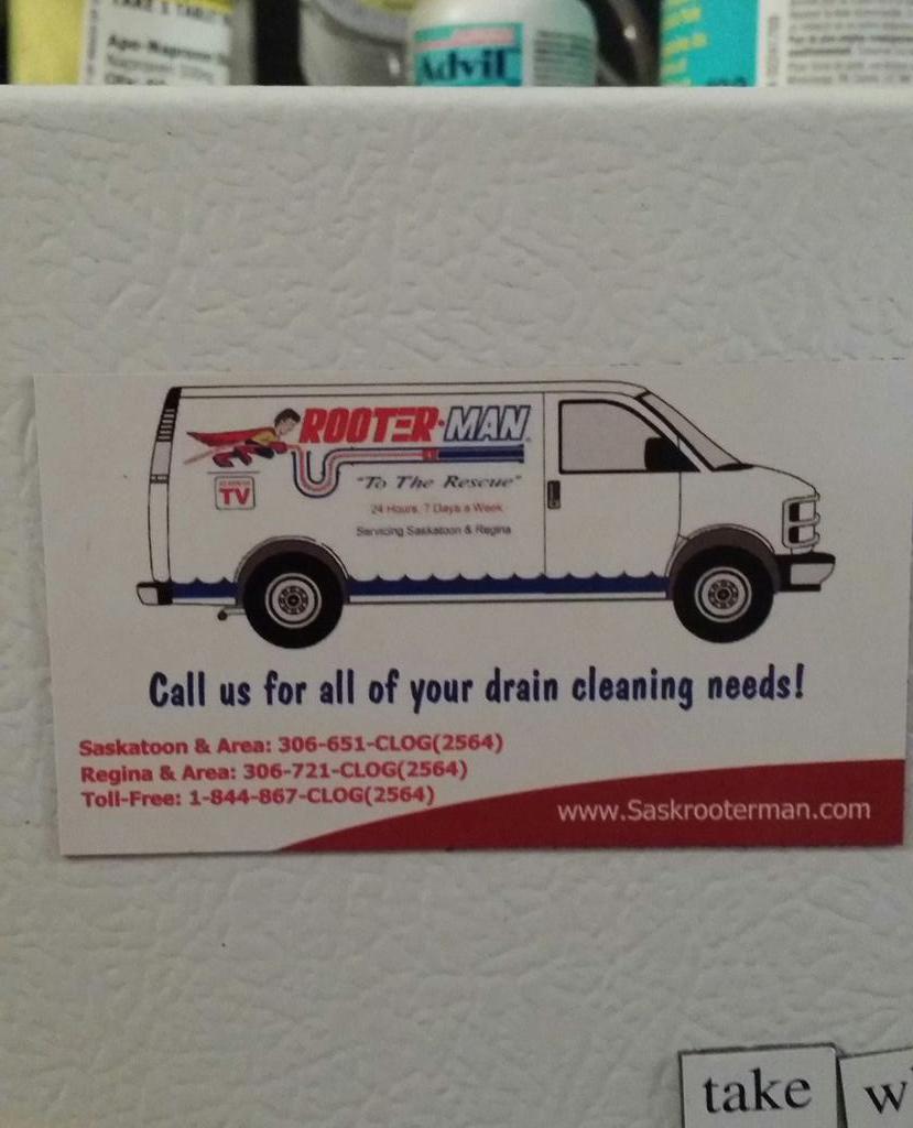 Saskrooterman's tweet photo. Retweet this photo for a free Rooter-Man magnet! (And of course the phone #'s for a great drain cleaning service!) http://t.co/1XOIzPR7tq