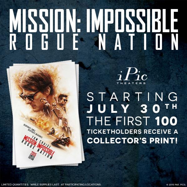 ipic_theaters's tweet photo. We have a limited number of collector's prints for guests joining us for Mission: Impossible​ Rogue Nation! #MI5 http://t.co/Hs85qdtAzh