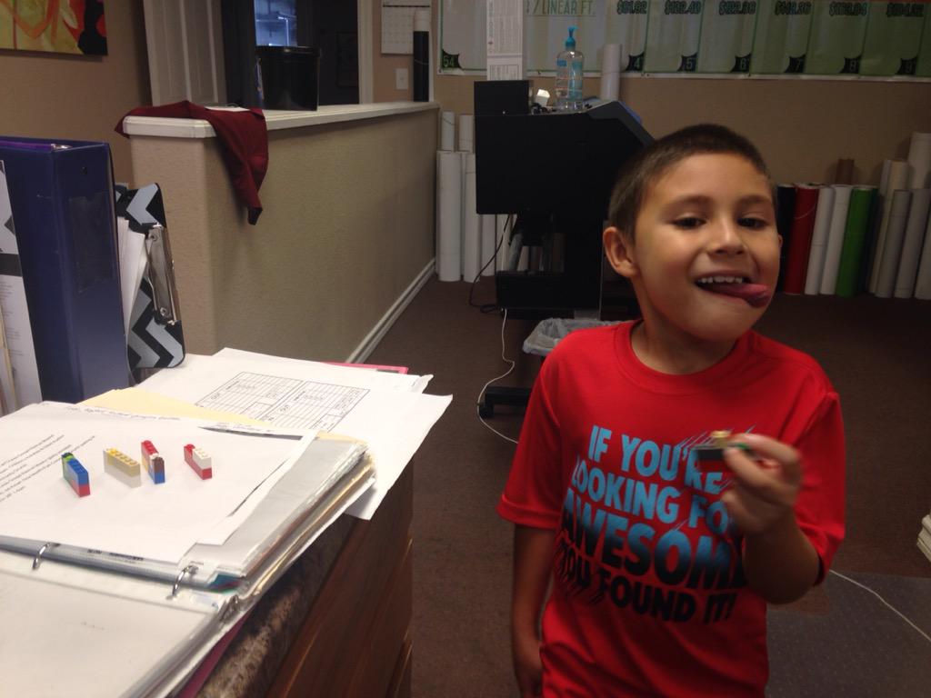 alycia_n's tweet photo. Zack is stuck at the office with us today. Thank you #LEGO http://t.co/siNaFlVY4J