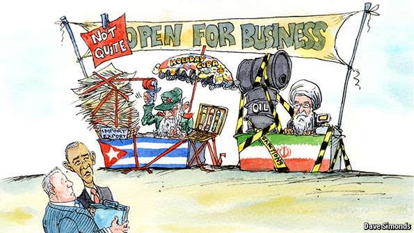 TheEconomist's tweet photo. It will be months, if not years, before the sanctions on Cuba and Iran are lifted http://t.co/PbFAicNhZX http://t.co/5xZdcXalvQ