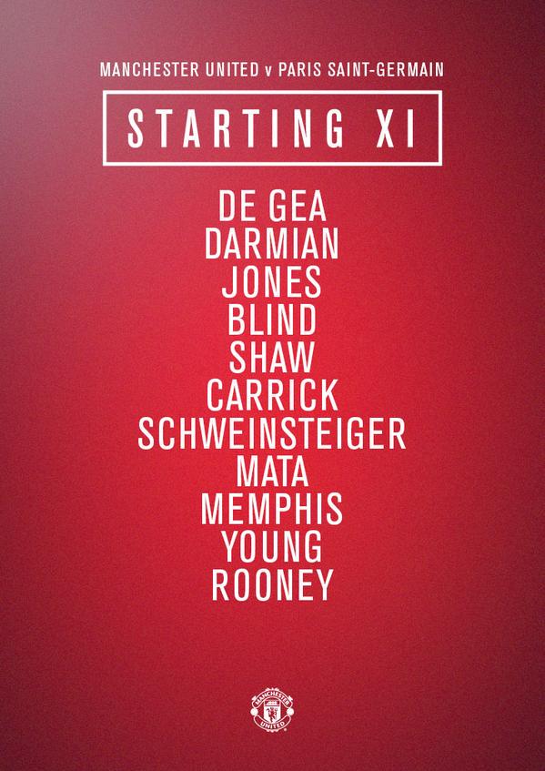 XI titular: De Gea, Darmian, Jones, Blind, Shaw, Carrick, Schweinsteiger, Mata, Memphis, Young, Rooney #MUtour