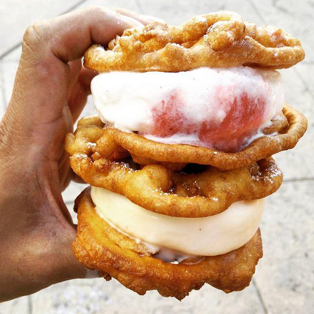 scottafters's tweet photo. When your ice cream sandwich becomes to basic... Double Stacked #FUNNELCAKE #IceCream Sand… http://t.co/6u81LcXu38 http://t.co/ASTBrXZ4Lc