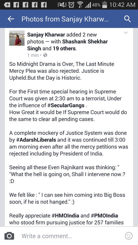 isanjaykharwar's tweet photo. My Views on Historic Midnight Drama that exposed #SecularGangs completely.#YakubHanged
Read: https://t.co/dE5Tp4eH6q http://t.co/9jyIOZk6iY