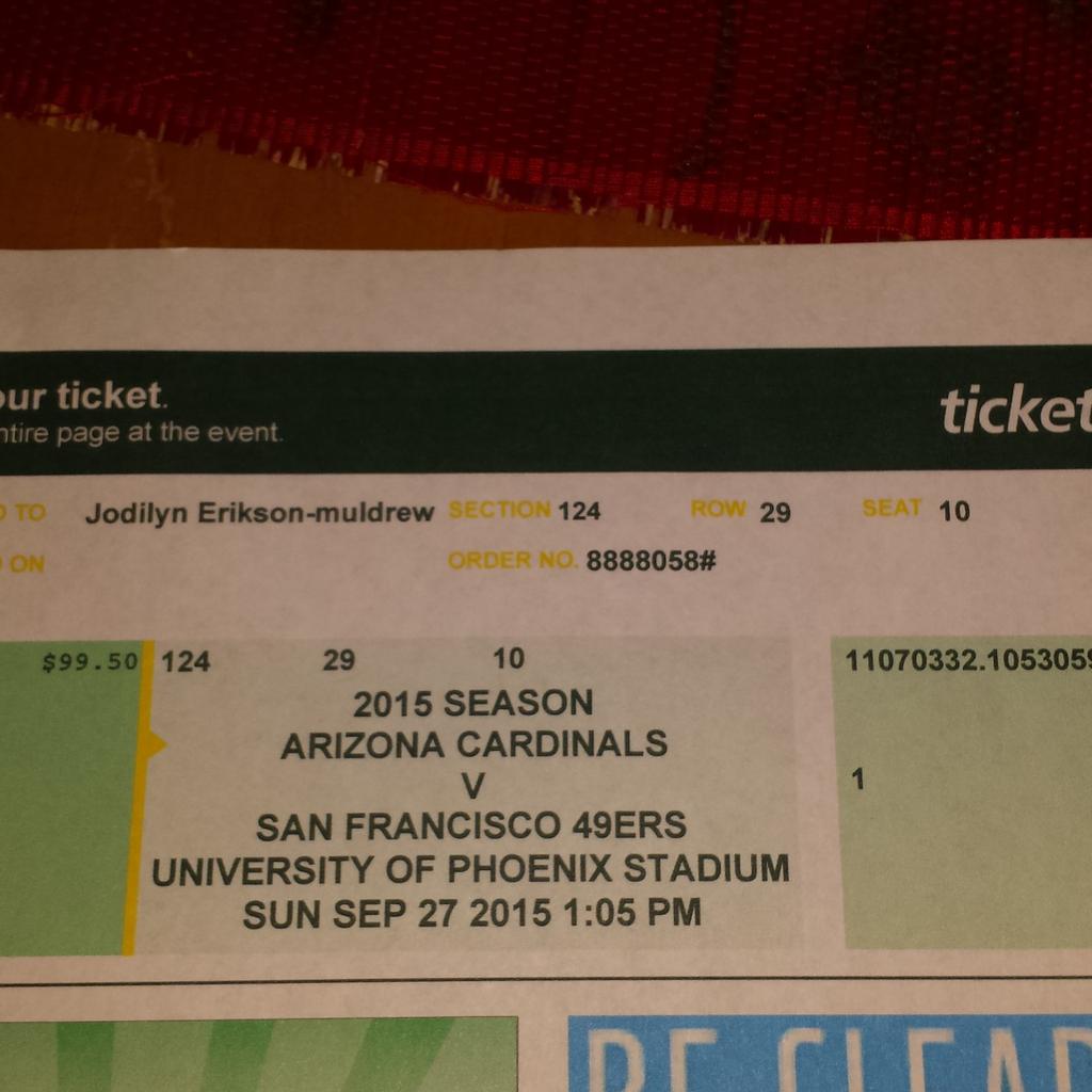ajmuldrew's tweet photo. So excited,  my tickets from the NFL exchange  for the Niners v Cardinals game in Phoenix came today! @49ers http://t.co/F61Ch1fcLn