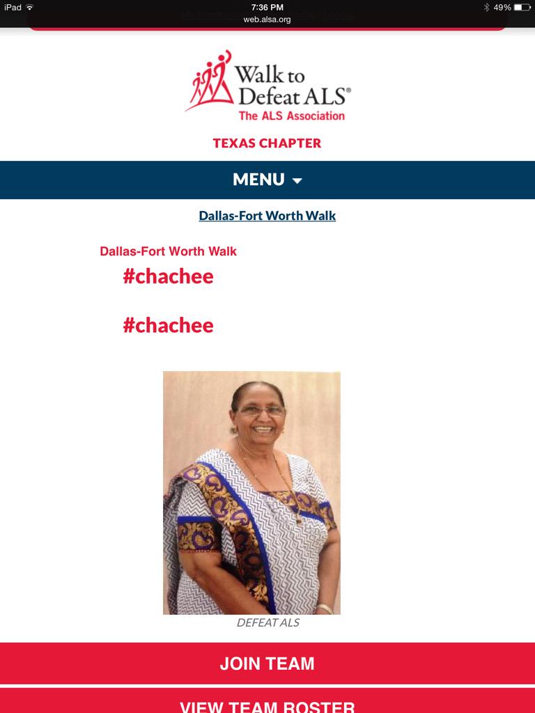 raniusha1's tweet photo. #chachee/DefeatALS. Please donate or walk http://t.co/rXCkQJm0oR