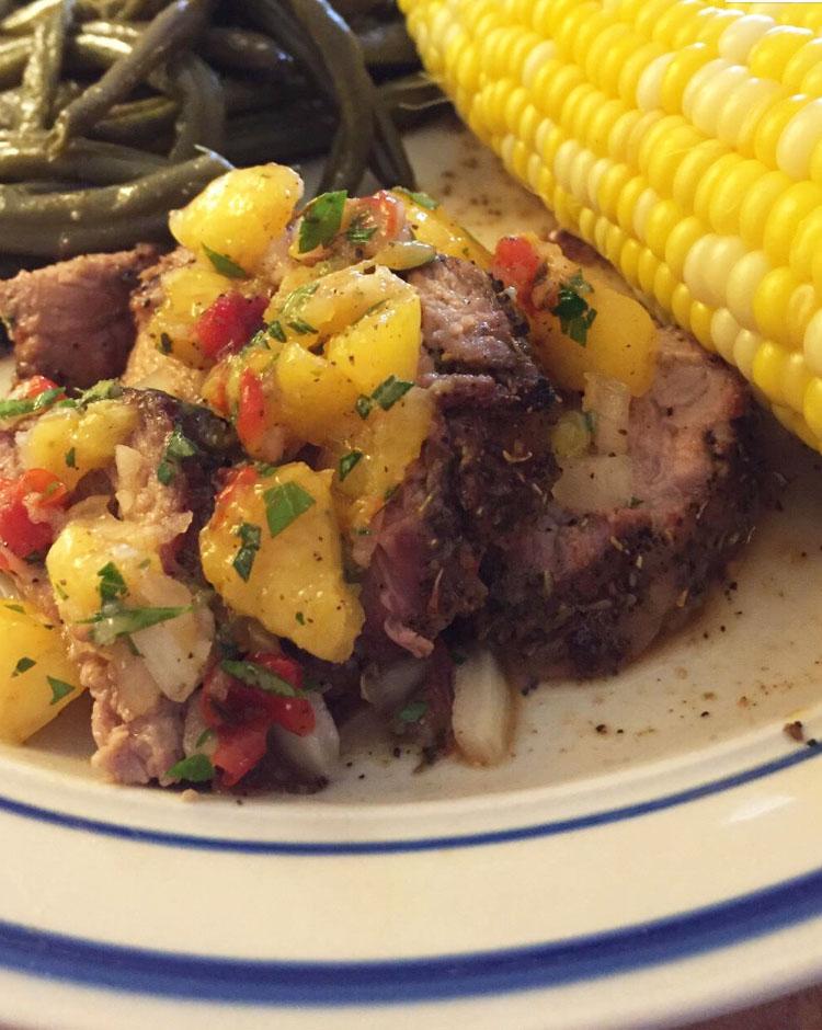 #FoodFeedbacker Lou Person made this delicious #peachsalsa pork loin rubbed with Caribbean herbs!  #foodfeedback