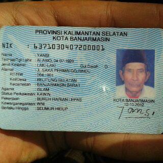 Identitas  a.n Yansi Jenis laki" Umur : ± 95 tahun#Jln. Saka Permai Gg. Rindu RT.04 RW.01 Kel. Belitung Selatan Bjm