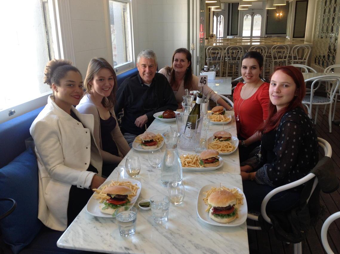 eastside897fm's tweet photo. Farewell lunch for Nicola (thank you, gorgeous, happy travels). Phil thinks he's hit the jackpot. http://t.co/wdu083pbnZ