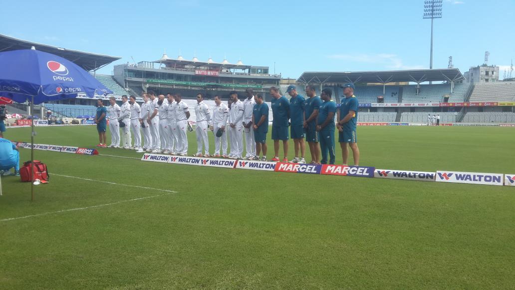 ProteasMenCSA's tweet photo. Proteas observed a minutes silence and will be wearing black armbands #RIPCliveRice http://t.co/jnaCj9Qkct