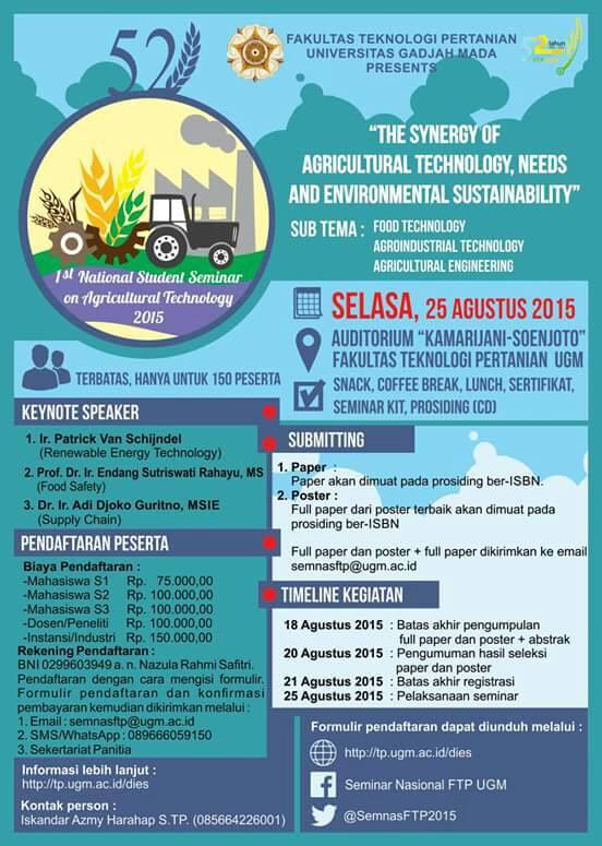 tepUGM_14's tweet photo. Monggo kawan2 imatetani bisa ikut brpartisipasi dlm @SemnasFTP2015 insyaAllah bermanfaat info lengkap ada d poster :) http://t.co/J75nHpzknj
