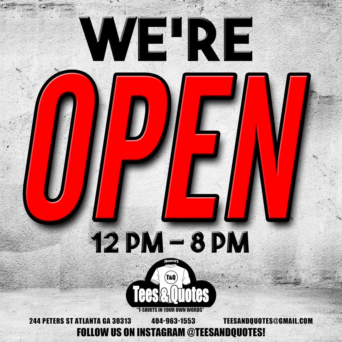 TeesandQuotes's tweet photo. Check us out tomorrow!! From 12 pm - 8 pm
We offer custom apparel and embroidery!
Follow us on instagram and twitter http://t.co/J4FFwea9ic