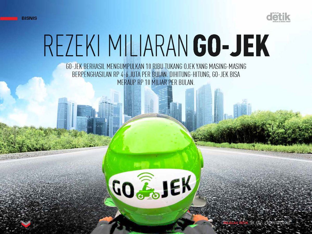 detikcom's tweet photo. Biarpun ojek dipandang sebelah mata, Go-Jek dirintis oleh seorang lulusan Harvard http://t.co/GXdmn6hy6h http://t.co/mTG37F4TtX
