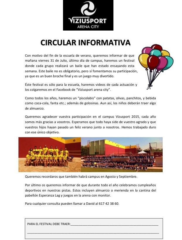 Viziusport's tweet photo. CIRCULAR INFORMATIVA | Final escuela de verano http://t.co/2XVVGeOY6t
