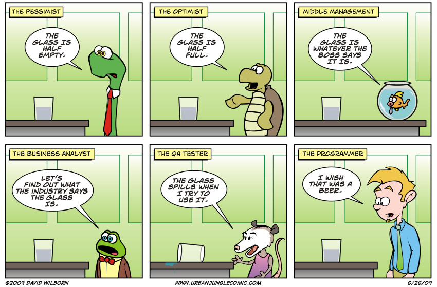 UK_Sogeti's tweet photo. Is your glass half full or...? :) #Joke #Testing #QA #SoftwareJoke http://t.co/t9qQ7W8RTd
