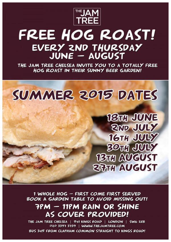 FREE #HogRoast @The_Jam_Tree #Chelsea tonight 7-11pm rain or shine! ow.ly/Qgybi #firstcomefirstserved