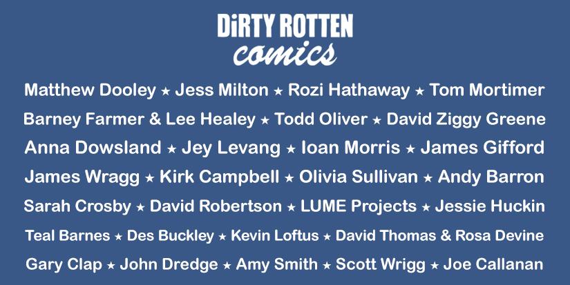 dirtyrottencomx's tweet photo. Without further ado, here are the fantastic artists &amp; writers featured in DRC5. Out 14 August. http://t.co/aK268EZ7NJ http://t.co/q5SuPGJfcp