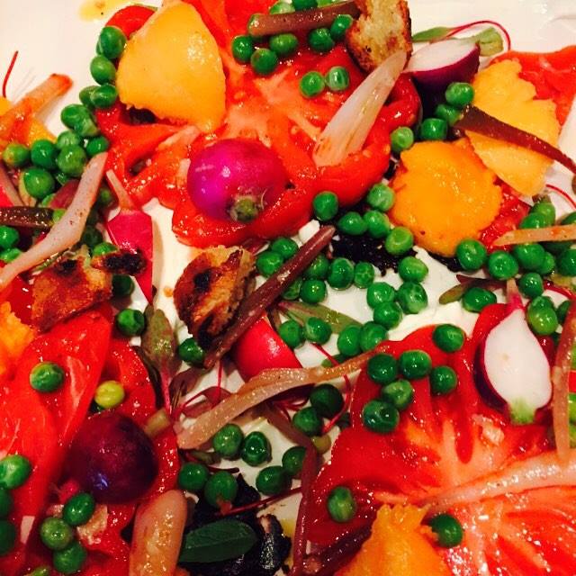 Heirloom salad. Mango. Sweet peas. Radicchio Buffalo yogurt.
