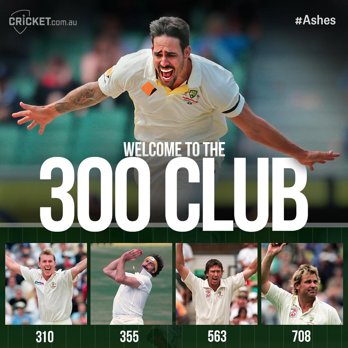 cricketcomau's tweet photo. Watch @MitchJohnson398 claim his 300th wicket in Test cricket with a beauty: http://t.co/RM9NPURnaL #Ashes #Mitch300 http://t.co/fDxLDeEVvB