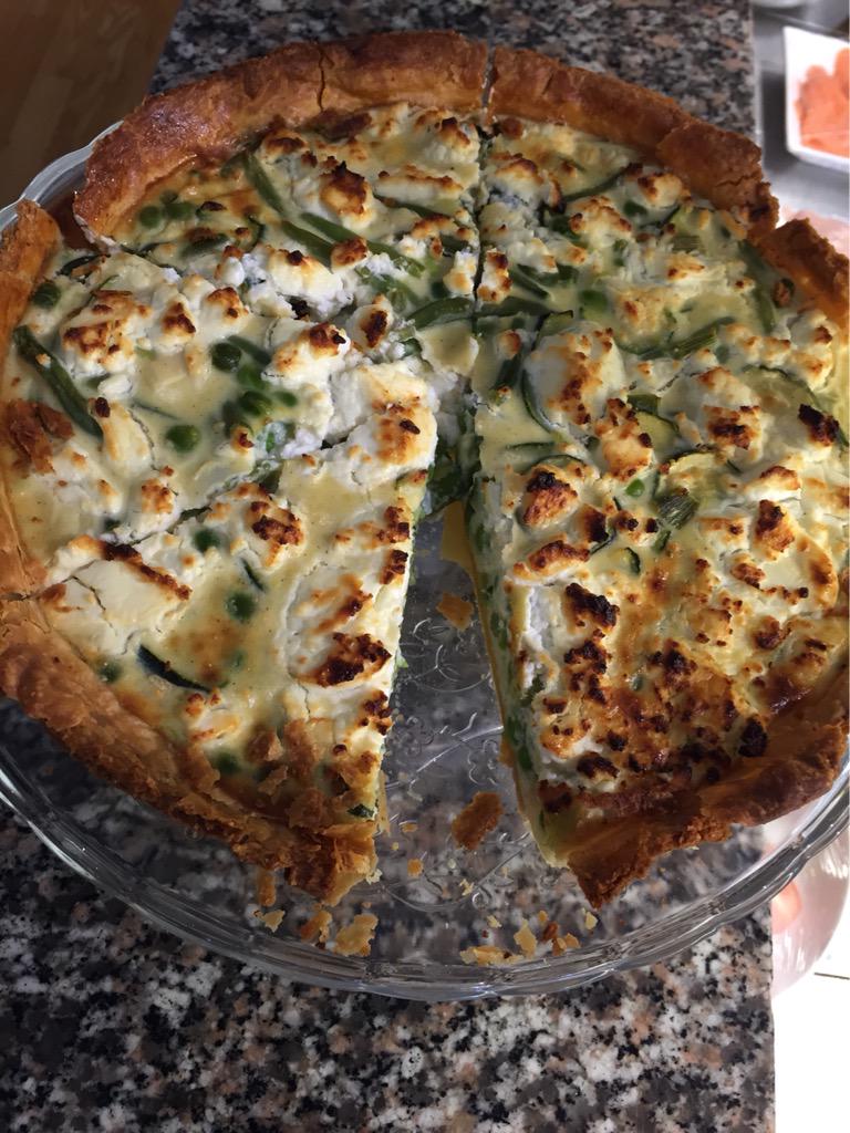 summer vegetable &amp; goats cheese quiche.it has green beans,courgette and pea and goats cheese. #homemade #independent