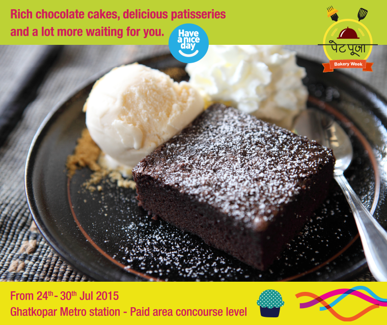 MumbaiMetro01's tweet photo. Last day treats are here! Ghatkopar Metro Station awaits you! Feast on some tempting pastries! #PetPooja #BakeryWeek http://t.co/DtQkPfsE5M