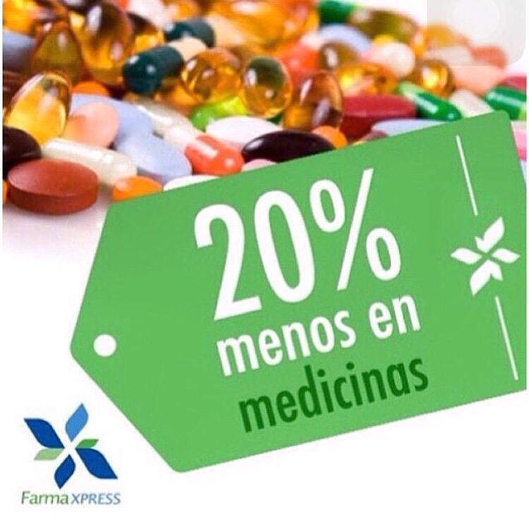 Jueves de pagar menos!!! 20% de descuento en medicamentos en #FarmaXpress! No dejes pasar esta promoción! 💪🏼👍🏼💚💙