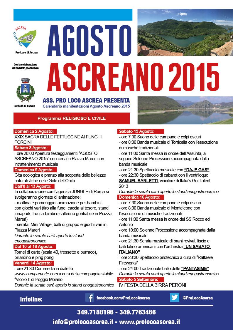 ProLocoAscrea's tweet image. Il programma dell&apos;Agosto Ascreano 2015: domenica 2 si parte con la #sagra delle #fettuccine! #ascrea #lagodelturano