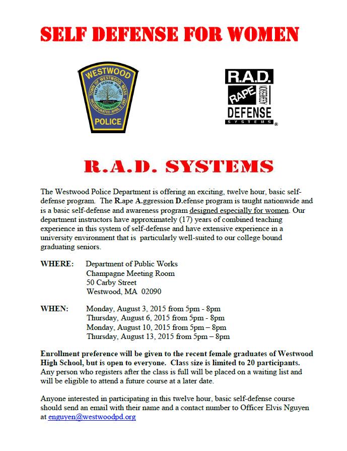 Westwood Police (@westwoodpd) on Twitter photo Self-defense class for recent <a href="/WestwoodHS2015/">WHS Class Of 2015</a> graduates taught by WPD Officers. Contact Officer Nguyen to sign up! Self-defense class for recent <a href="/WestwoodHS2015/">WHS Class Of 2015</a> graduates taught by WPD Officers. Contact Officer Nguyen to sign up!
