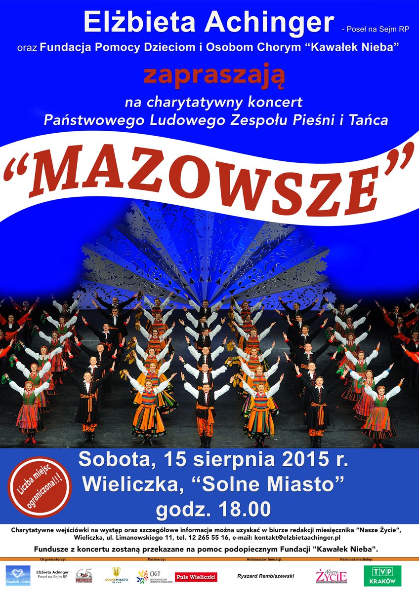 ElaAchinger's tweet photo. "Mazowsze" w Wieliczce! Piękny charytatywny koncert - cegiełki: (12) 265 55 16. Kilka godzin i prawie nie ma miejsc:) http://t.co/nz3Y681v2p