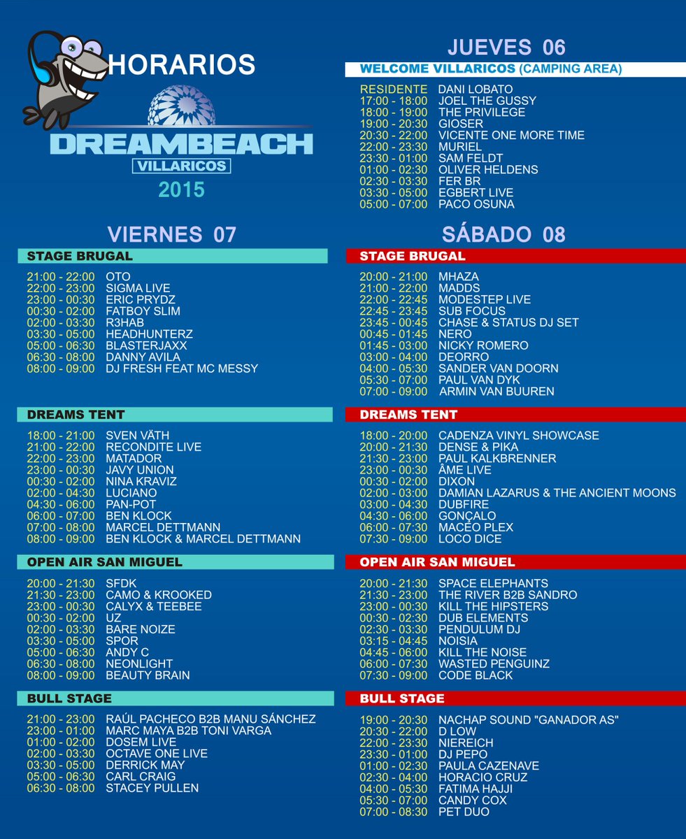 Horarios #Dreambeach #GoVillaricos