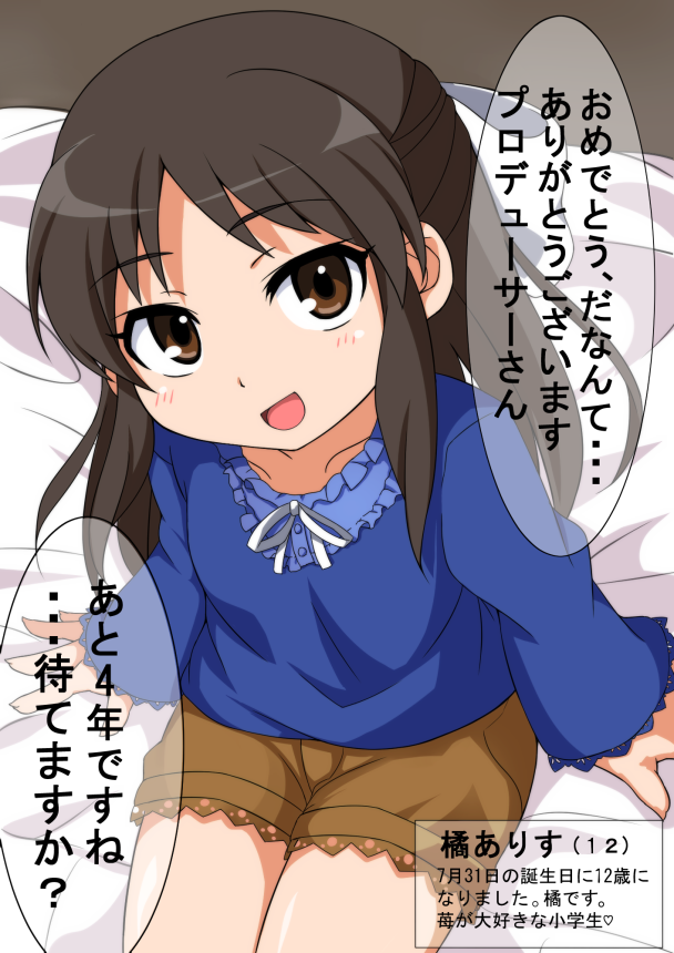 橘ありすちゃん誕生日記念にオカズ娘風のパロ、いちご娘です。 