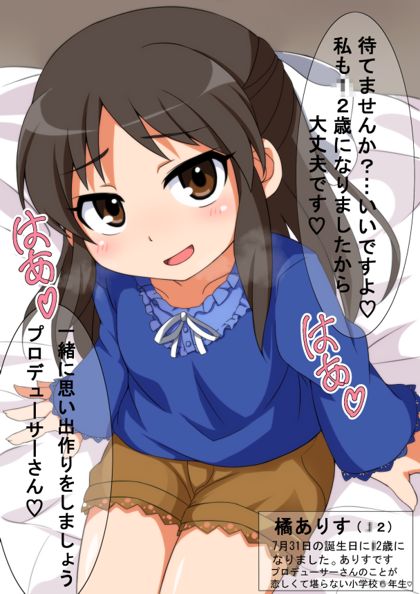 橘ありすちゃん誕生日記念にオカズ娘風のパロ、いちご娘です。 