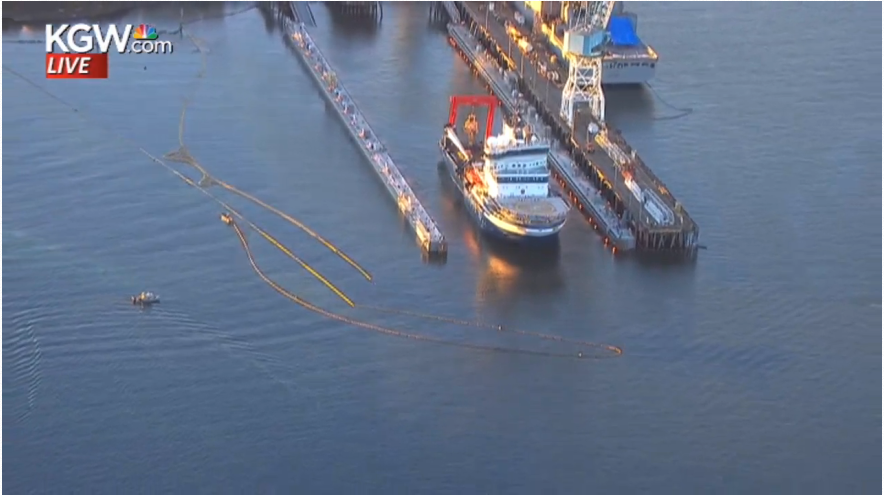 greenpeaceusa's tweet photo. WATCH LIVE: 13 activists are stopping Shell from leaving to drill in the Arctic. http://t.co/6M1JAI66TI via @KGWNews http://t.co/htxDwGnsaq