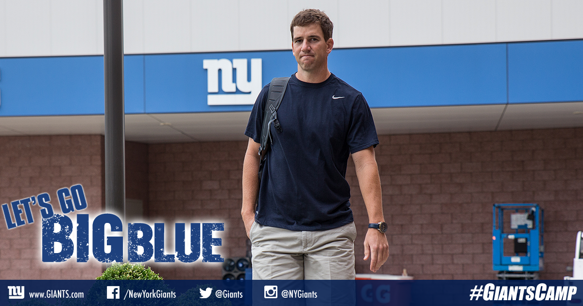 Giants's tweet photo. Eli is here! #GiantsCamp #ELITE http://t.co/64pp9zzpiW