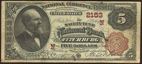 CollectorCorner's tweet photo. $5 Safety Fund NB Fitchburg, MA CH#2153 FINE. http://t.co/hb0nbjlLtU #LargeNote #Brownback #Currency #Money #Note http://t.co/fXJH8KM5dK