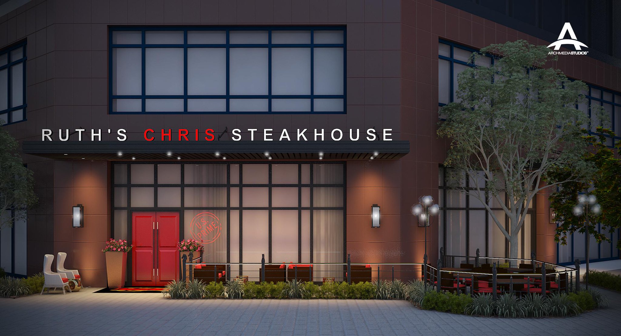 ArchmediaStudios on X Ruth s Chris Steak House Weehawken NJ Proposed Outdoor Seating Area 3D 3DSMax PS ZDepth http t 07MR0GIZ0N X