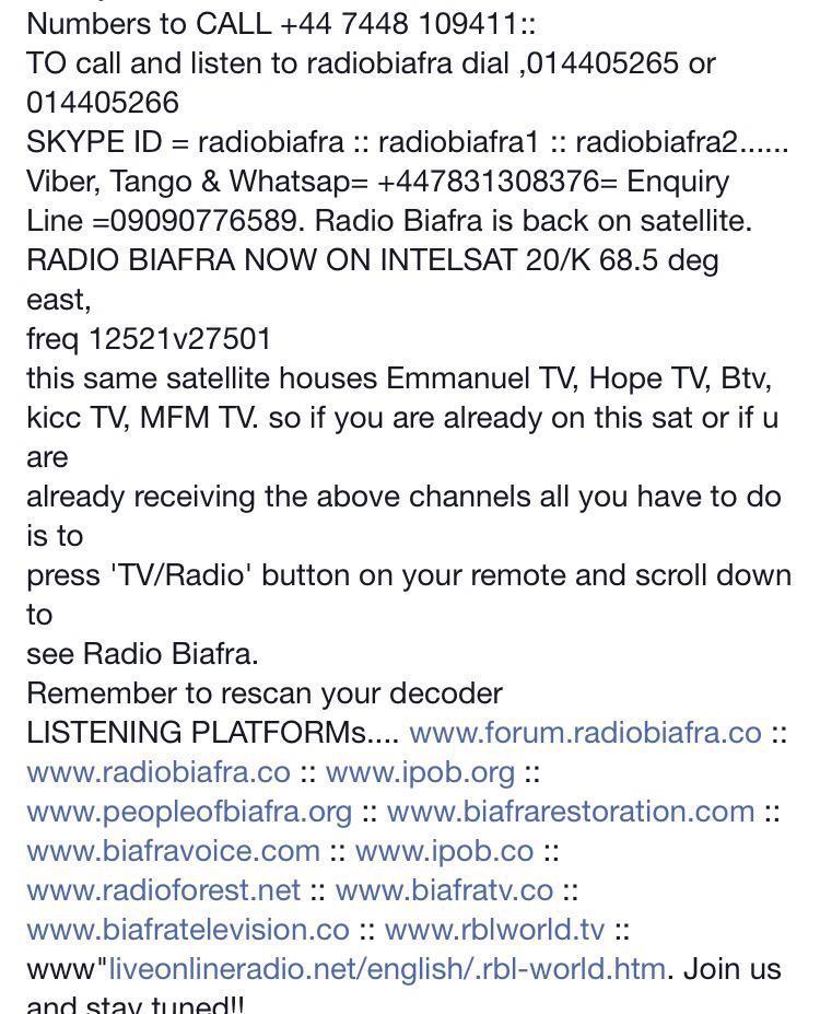 Asomonyeegwu's tweet image. #RadioBiafra is also on Yamil Satellite. 
If they close this 2 we open 4. #Formidability 
Ma odighi mma, o di gi njo!