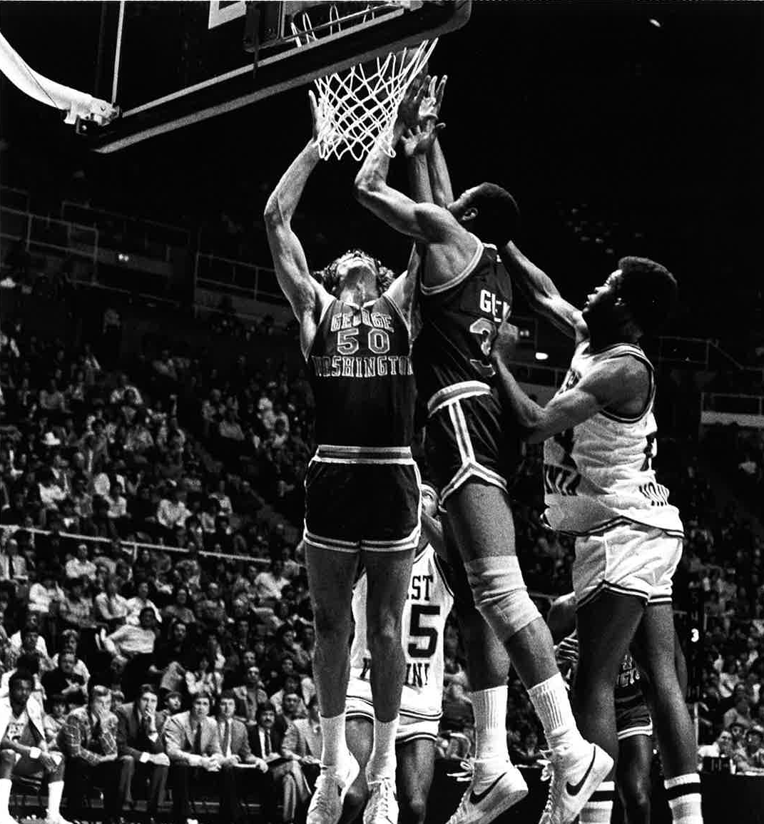 atlantic10's tweet photo. In honor of #40YearsofA10, here's @GW_MBB 1,000 point club members Mike Zagardo and Tom Glenn against WVU #A10TBT http://t.co/uLRf1IgI7c