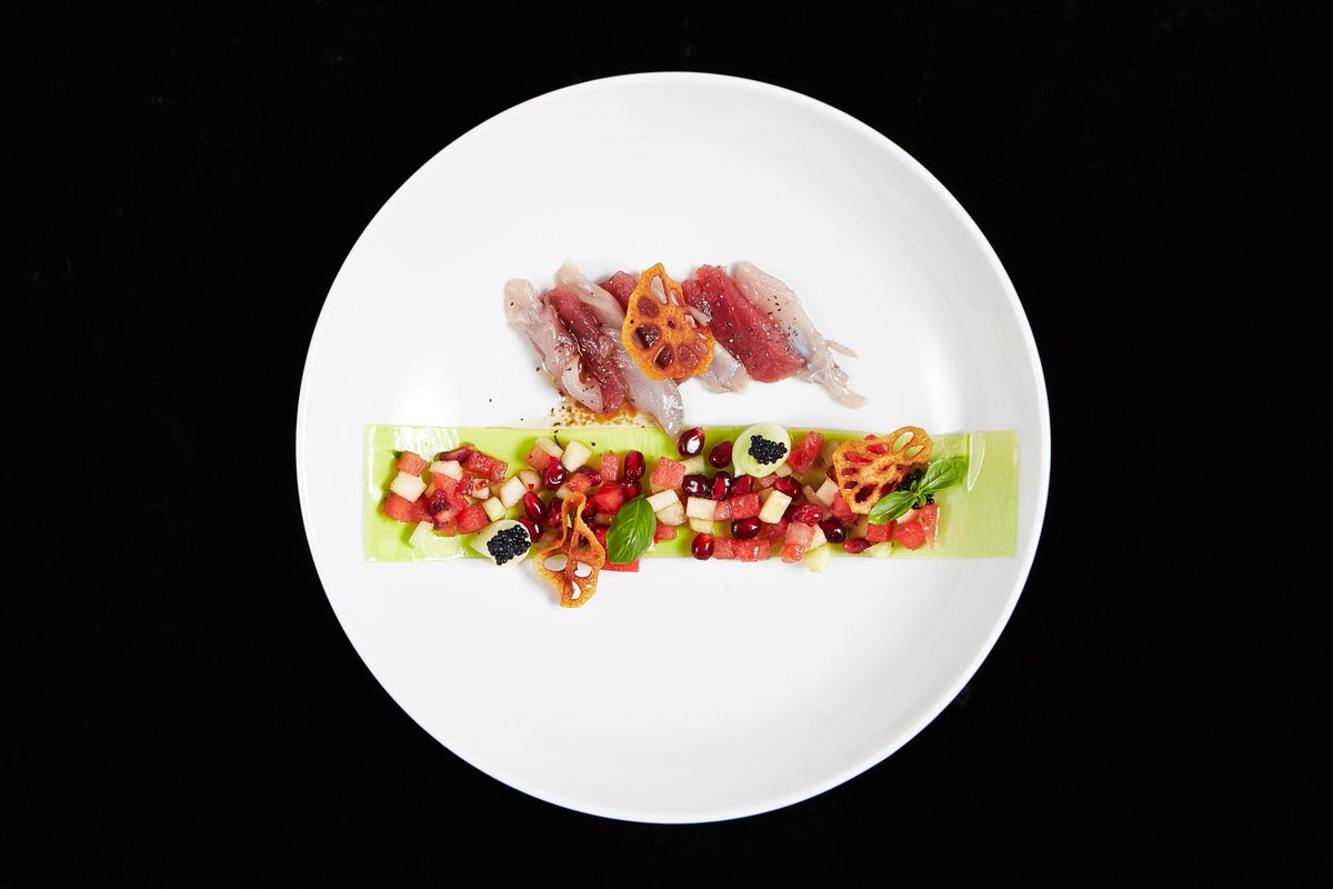 funkyfeast's tweet photo. Tuna &amp; mackerel sashimi#pomegranate, watermelon &amp; cucumber salad#@LaBelleAssiette#privatedinner# http://t.co/bh4pDKOSl3