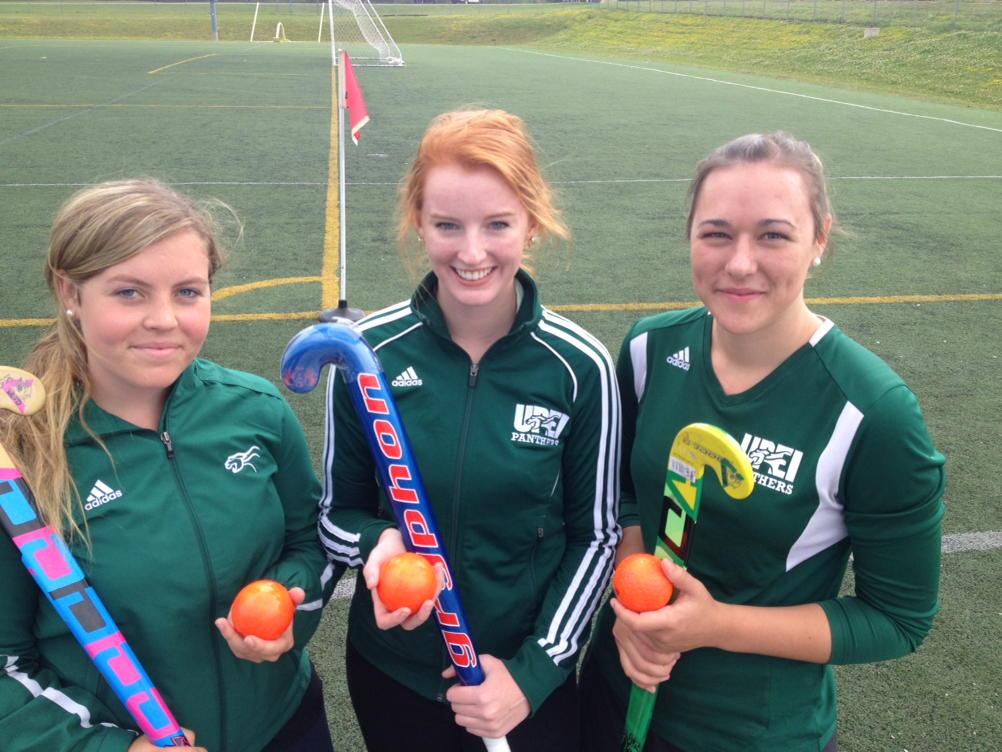 BrianHigginsCBC's tweet photo. UPEI's Katherine Koughan, MacKenzie Deighan, Sydney Stavert: fighting to keep field hockey played at top level #PEI http://t.co/eldwA9GRXD