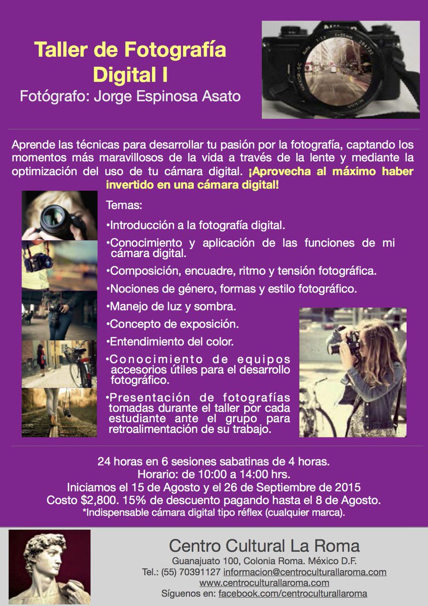 culturalaroma's tweet photo. #fotografia #cursosdefotografia @fotos Optimiza el uso de tu #camaradigital en el corazón de #lacoloniaroma #laroma http://t.co/pdfUedKoE3