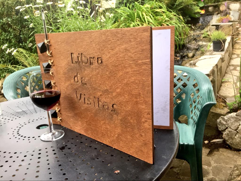 Torrecerredo's tweet photo. Previous visitor book full so #handcrafted a new one from wood, string and studs. Love the messages from our guests http://t.co/AsmYCq7hVU