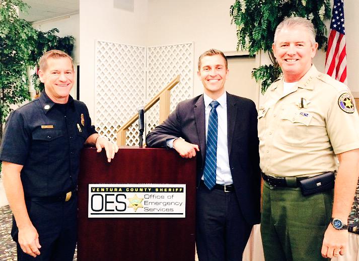 VCFD's tweet photo. Three musketeers of public safety for @CountyVentura: #VCFD Chief Lorenzen @KMVCOES @sheriffgdean #ReadyVC #OnTheJob http://t.co/PkAgOXpsv6