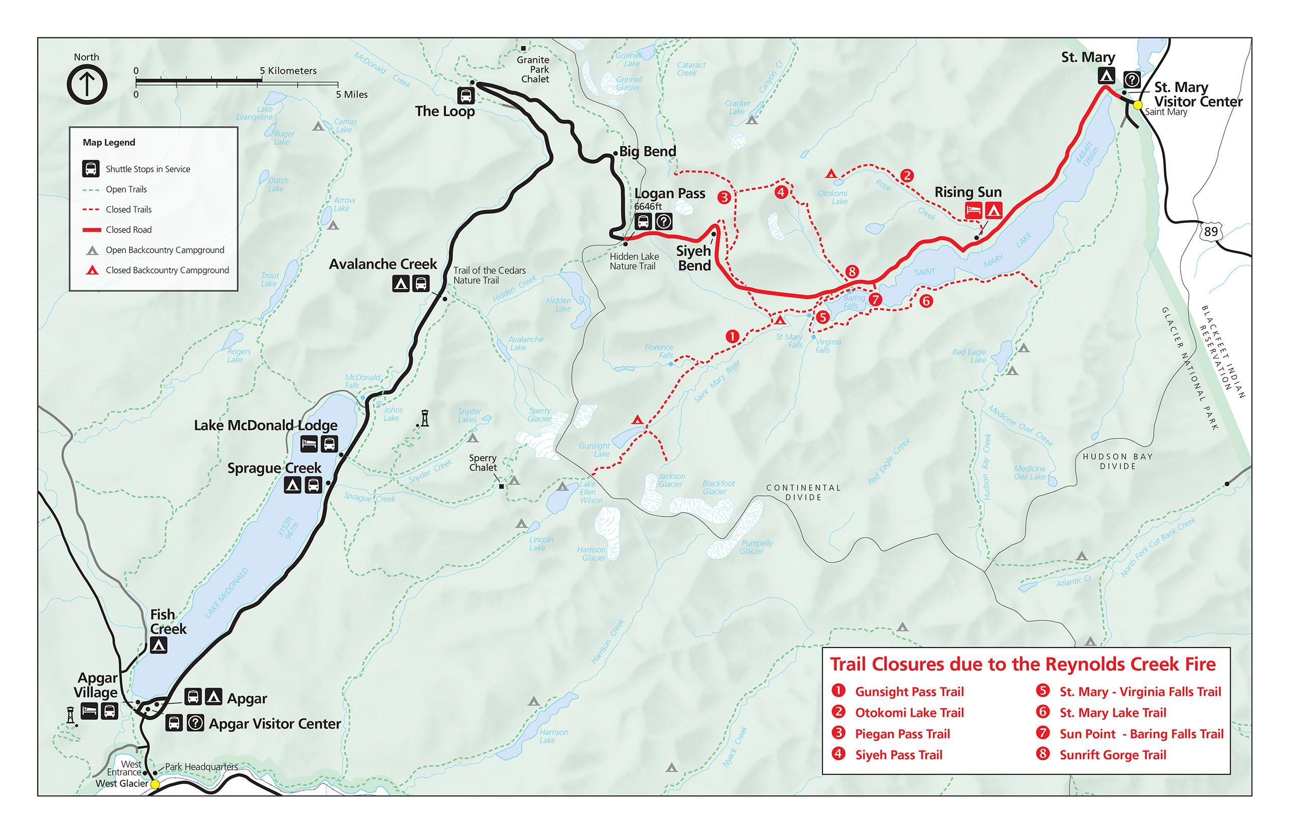 Going To The Sun Road Map Glacier National Park On Twitter: "Here Is A Map Of The Closures On The  East Side Of The Going-To-The-Sun Road Due To The #Reynoldscreekfire  @Dtgarvey Http://T.co/Hdgfrht6Vk" / Twitter