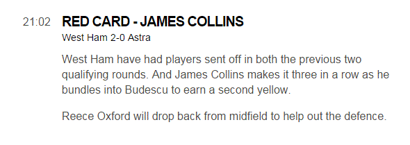BBCSport's tweet photo. West Ham qualified for the Europa League via the Fair Play route. 

They've just been shown their third red card! http://t.co/bLuFei5LLu