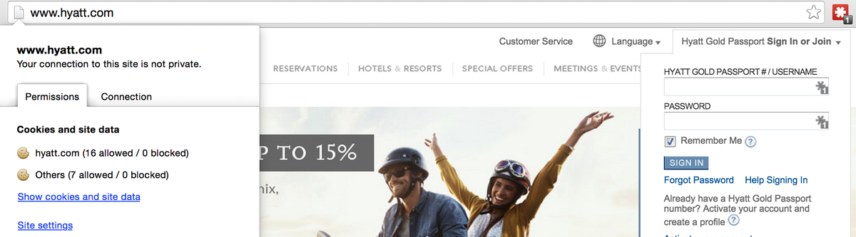 primarytyler's tweet photo. @HyattConcierge Why don't you have an SSL certificate on your site? Nobody should sign in on an unsecure connection! http://t.co/X5l7ALmCYa